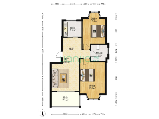 绿地世纪城三期 2室1厅1卫 78平方