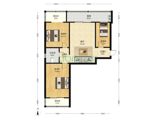 国税宿舍 3室1厅1卫 92平方