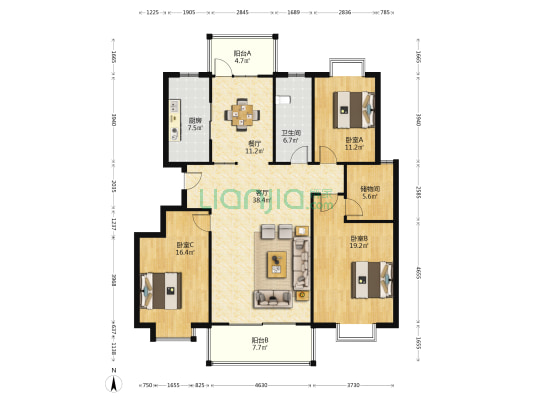 汇中居沁东园 3室2厅1卫 158平方