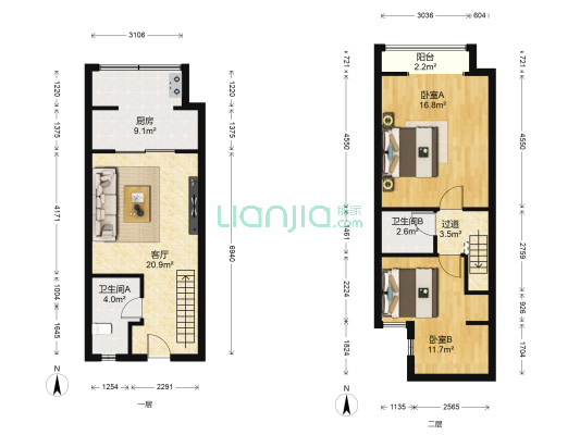 水榭中央领地 2室1厅2卫 47平方