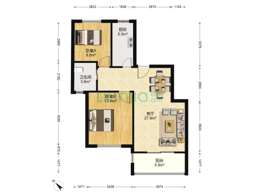 泰宝华庭(公寓) 2室1厅1卫 83平方