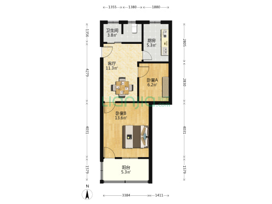 黄海路 2室1厅1卫 54平方