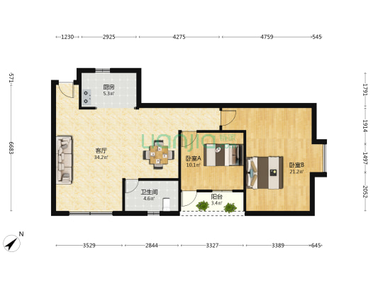 天鸿路 2室1厅1卫 95平方