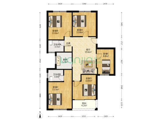 丹桂公寓 5室1厅2卫 124平方