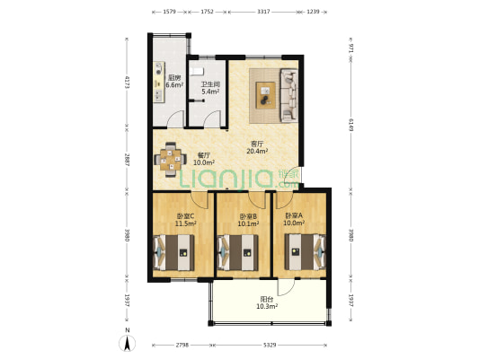 科山小区 3室2厅1卫 101平方