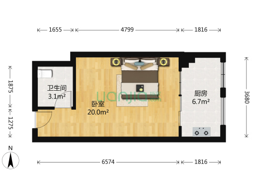 西锦集公寓 1室0厅1卫 46平方