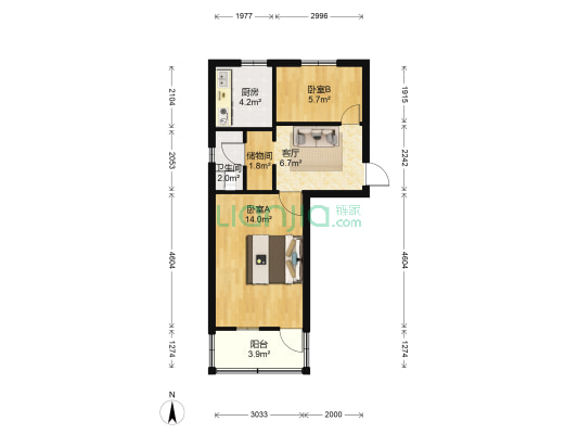 人民中路 2室1厅1卫 48平方