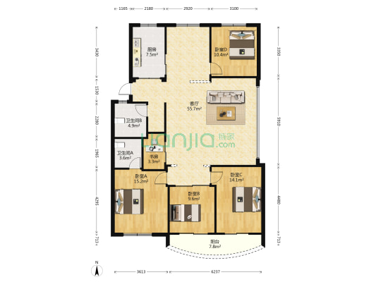 杨井路85号 5室1厅2卫 159平方