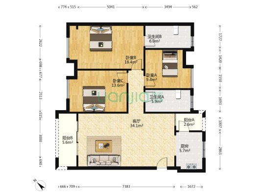 嘉裕第六洲(新房) 3室1厅2卫 119平方