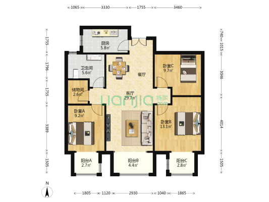 生生银河居 3室1厅1卫 119平方