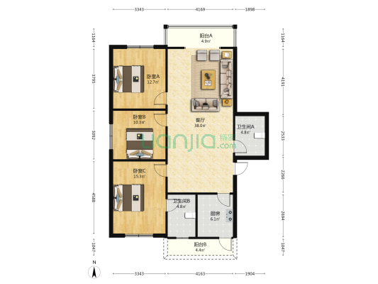 小北街127号 3室1厅2卫 113平方