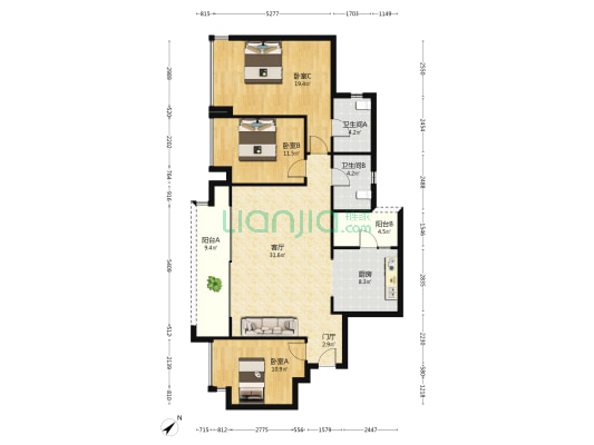半山悦景 3室1厅2卫 122平方