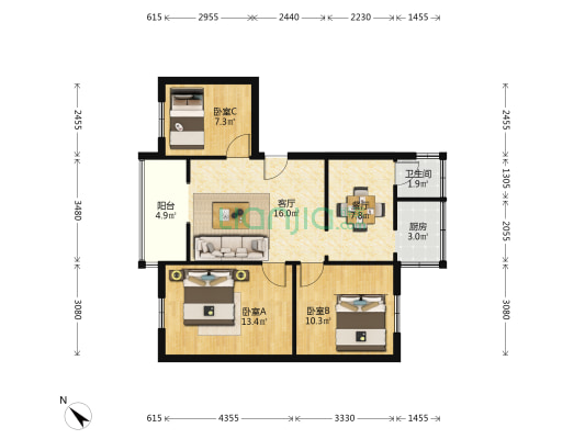 仁和街19号 3室2厅1卫 81平方