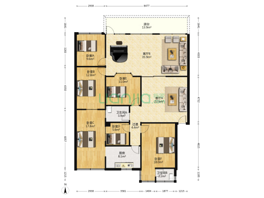 金鹿花苑 6室2厅2卫 95平方