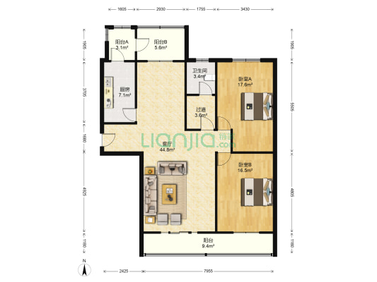 市国税局宿舍 2室1厅1卫 125平方