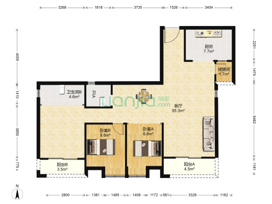 万豪世纪天街 2室1厅2卫 131平方