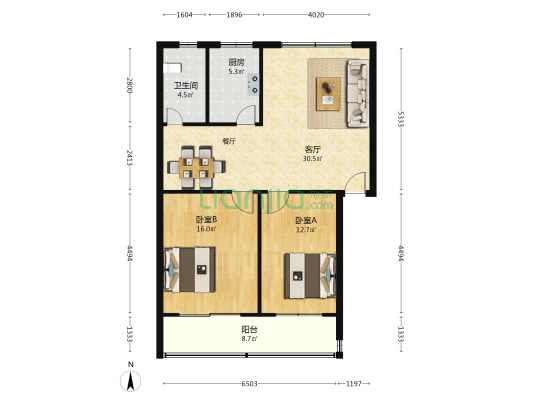 货栈街167号院 2室1厅1卫 91平方