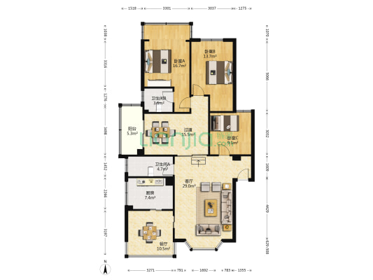 鸣翠路1号 3室2厅2卫 132平方