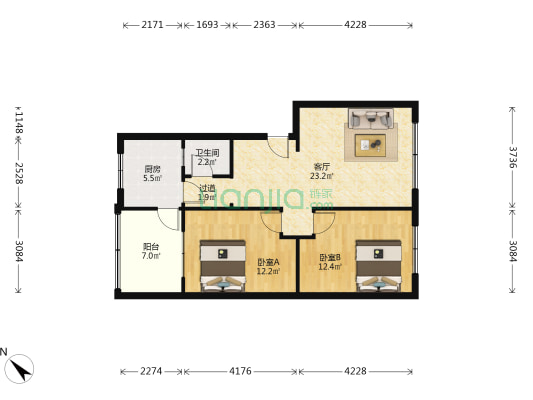 永康路51号 2室1厅1卫 82平方