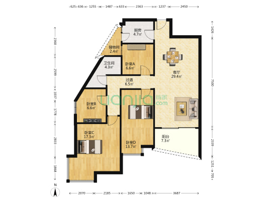 晶翠阁 4室1厅1卫 125平方