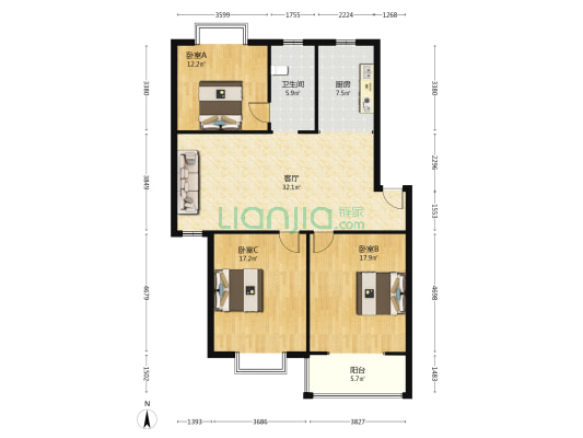 雅和翠庭 3室1厅1卫 119平方
