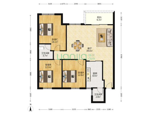 鸿华干部楼小区 3室1厅2卫 118平方