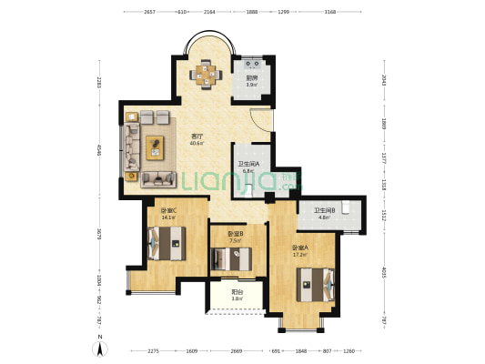 罗浮家园 3室1厅2卫 139平方