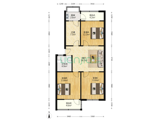 公路站家属楼 3室1厅1卫 106平方