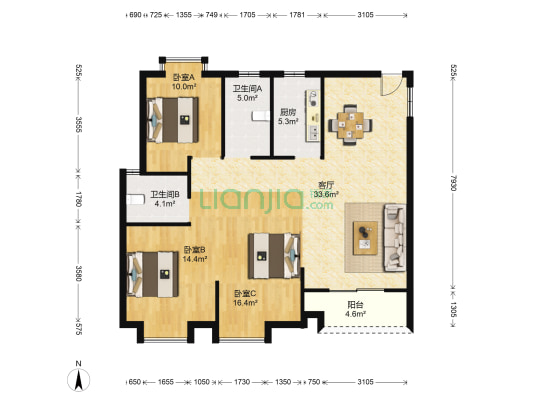 逸龙新河湾 3室1厅2卫 123平方