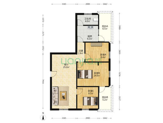 泰兴九巷 3室1厅1卫 90平方