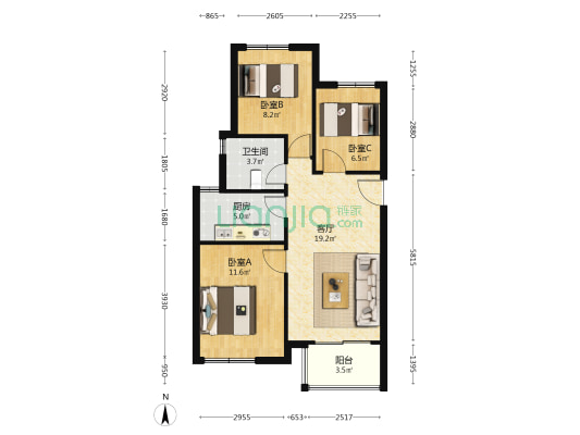 金地JIMU积木 3室1厅1卫 77平方