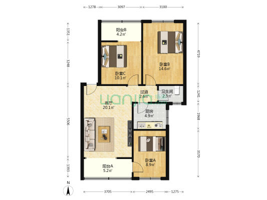 百安新村 3室1厅1卫 89平方