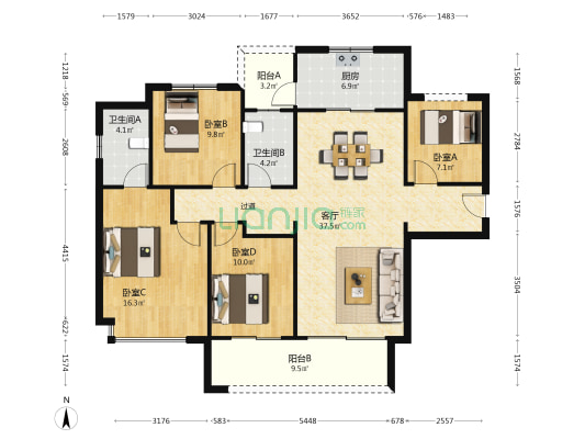 中海星樾府 4室1厅2卫 130平方