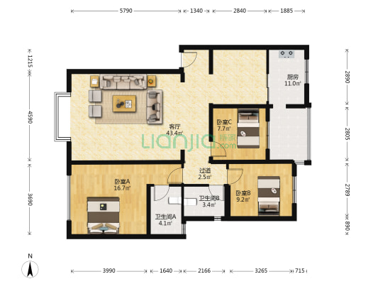 亲山印象 3室1厅2卫 118平方
