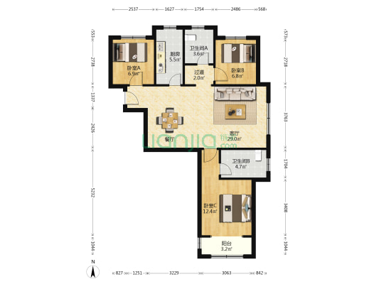 明翠雅居 3室1厅2卫 107平方