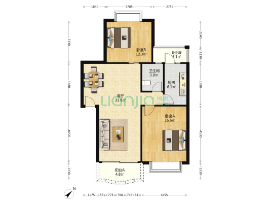 劳教所干警住宅小区 2室1厅1卫 92平方