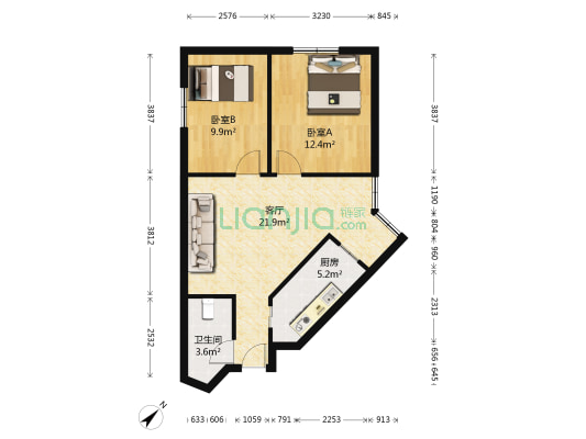 通江桥高层小区 2室1厅1卫 73平方