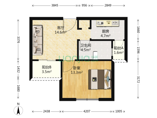 申雅苑 1室1厅1卫 54平方