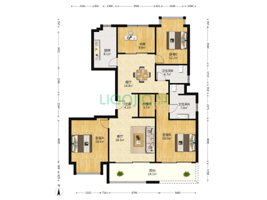 苏宁檀悦 4室2厅2卫 169平方