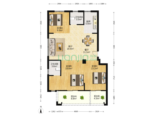江南一品 3室2厅2卫 121平方