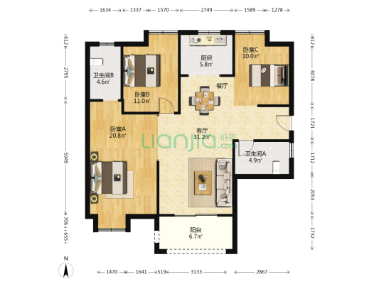 天汇龙城龙欣苑（八期） 3室1厅2卫 121平方