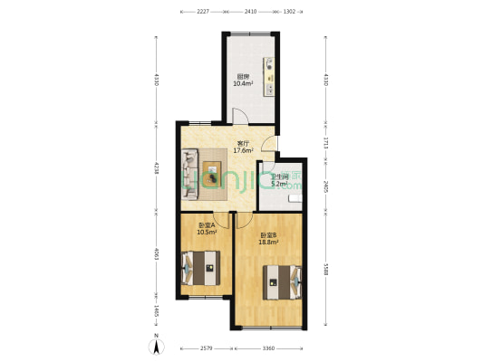 威海路步行街二期 2室1厅1卫 80平方