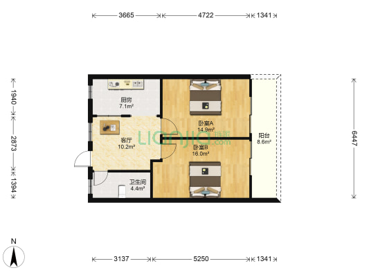 省卫生厅宿舍 2室1厅1卫 71平方