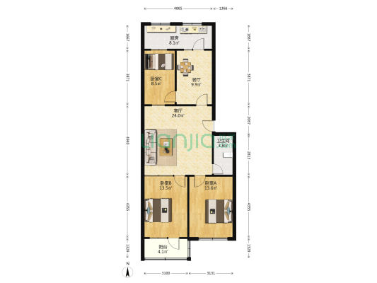 工商小区 3室2厅1卫 105平方