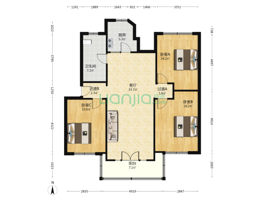 畔湖路101号 3室1厅1卫 121平方