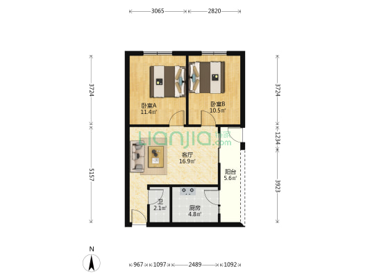 石坪桥后街 2室1厅1卫 60平方