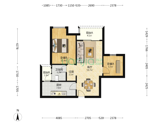 融创云湖十里F区 2室1厅1卫 70平方