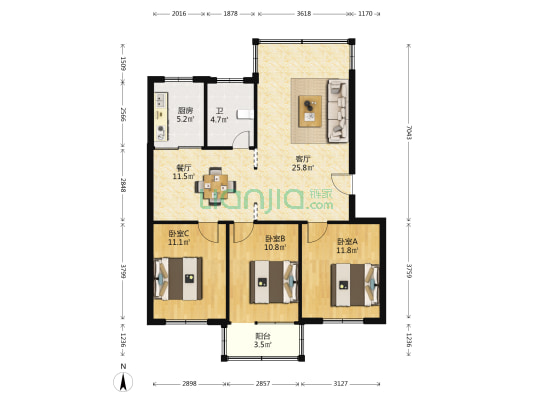 新艳公寓二期 3室2厅1卫 98平方