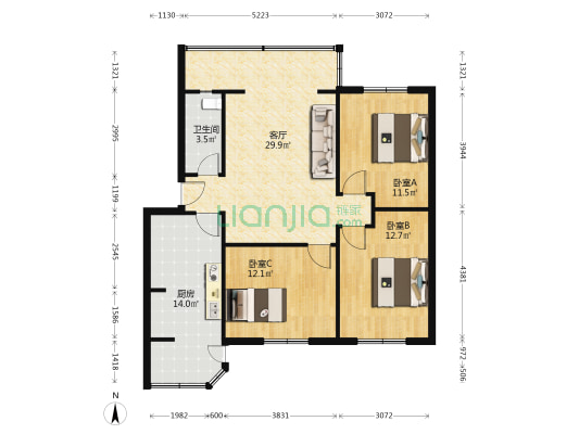 东大街17号 3室1厅1卫 92平方