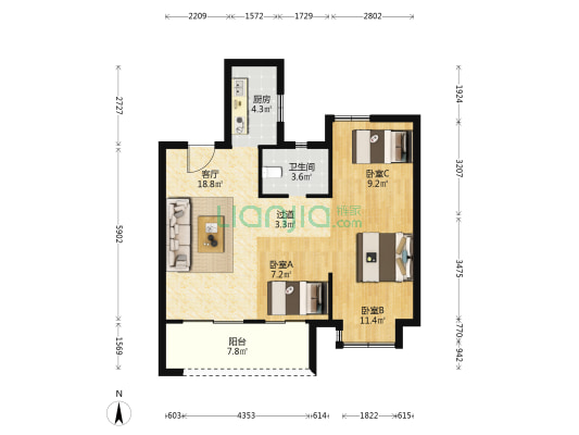 深石宸瀚里 3室1厅1卫 82平方